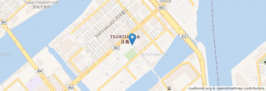 Mapa de ubicacion de 月島 在市 en اليابان, 東京都, 江東区, 中央区.