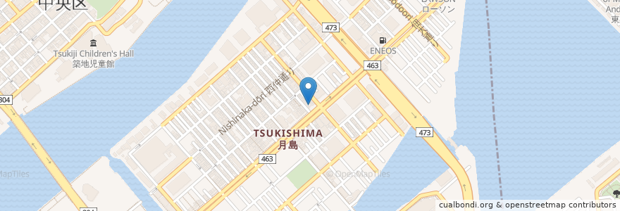 Mapa de ubicacion de 金光教月島教会 en 일본, 도쿄도, 江東区, 中央区.