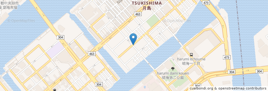 Mapa de ubicacion de つきしま動物病院 en Japan, 東京都, 中央区.