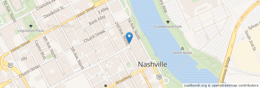 Mapa de ubicacion de BB KING'S CLUB en United States, Tennessee, Nashville-Davidson.