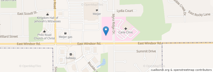 Mapa de ubicacion de Christie Clinic en Amerika Birleşik Devletleri, Illinois, Champaign County, Urbana.