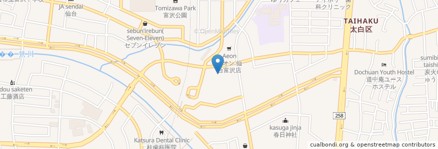 Mapa de ubicacion de つけ蕎麦 和だす en 日本, 宫城县, 仙台市, 太白区.