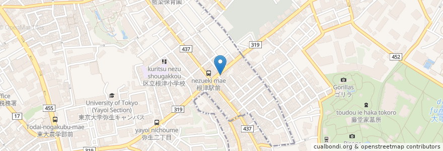 Mapa de ubicacion de 根津宮永町診療所 en ژاپن, 東京都, 文京区.
