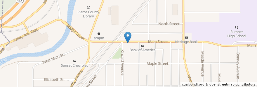 Mapa de ubicacion de Hometown Charm Cafe en アメリカ合衆国, ワシントン州, Pierce County, Sumner.
