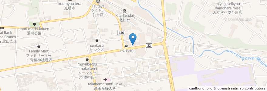 Mapa de ubicacion de つくし薬局 北仙台店 en ژاپن, 宮城県, 仙台市, 青葉区.