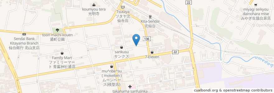 Mapa de ubicacion de 酒房うらら en Japón, Prefectura De Miyagi, 仙台市, 青葉区.