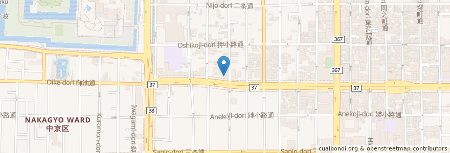 Mapa de ubicacion de STAKE WINE NIKUYA GINJIRO en 日本, 京都府, 京都市, 中京区.