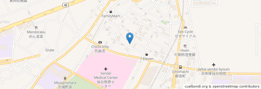 Mapa de ubicacion de 銀杏町 トラスト調剤薬局 en 일본, 미야기현, 仙台市, 宮城野区.