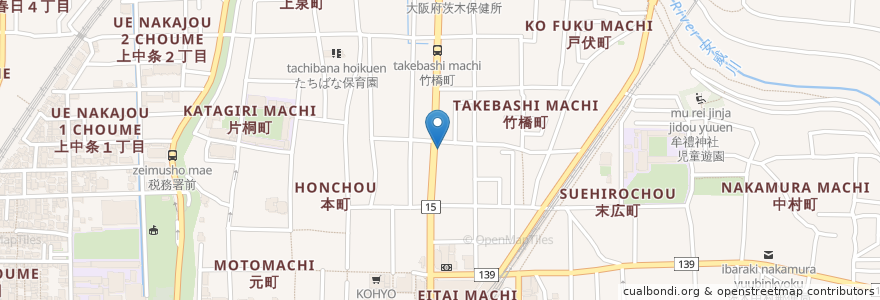 Mapa de ubicacion de たこ焼きはうす 竹橋店 en Japonya, 大阪府, 茨木市.
