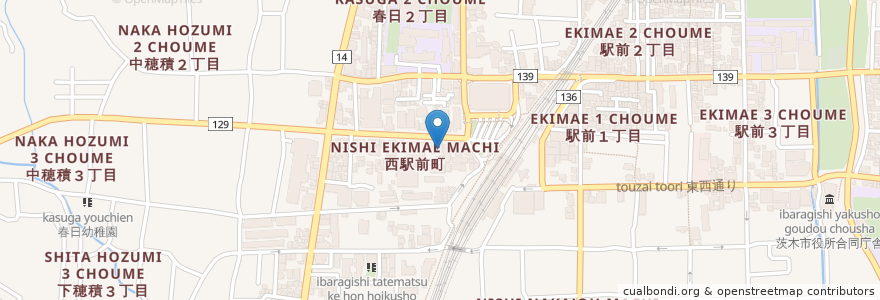 Mapa de ubicacion de 魚庵すし若 本店 en Japan, 大阪府, 茨木市.