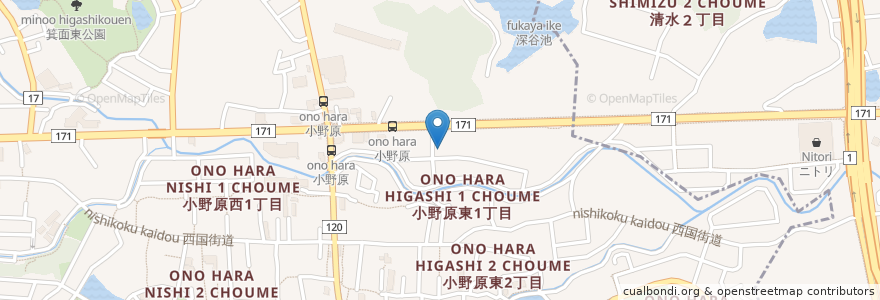 Mapa de ubicacion de シカゴデリータ 小野原 en 일본, 오사카부, 箕面市.