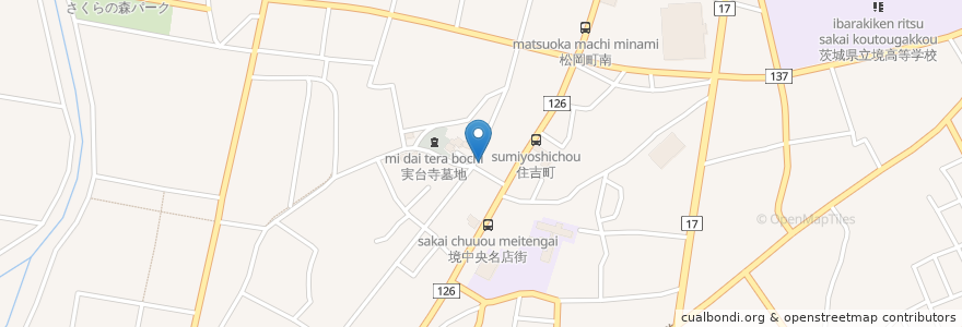 Mapa de ubicacion de 實台寺第一駐車場 en Jepun, 茨城県, 猿島郡, 境町.