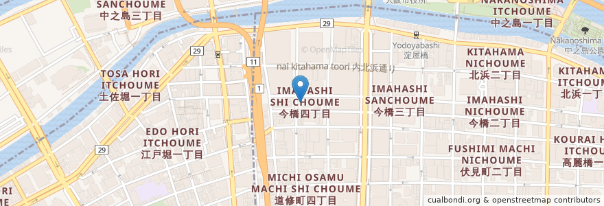 Mapa de ubicacion de オフィシナデルカフェ en Japão, 大阪府, 大阪市, 中央区, 北区.