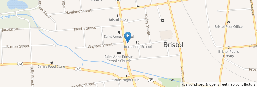 Mapa de ubicacion de Immanuel Lutheran Church en 美利坚合众国/美利堅合眾國, 康涅狄格州 / 康乃狄克州, Hartford County, Bristol.