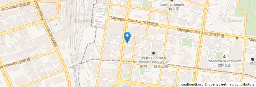 Mapa de ubicacion de Oden Bar Syusen en Japão, 宮城県, 仙台市, 青葉区, 宮城野区.