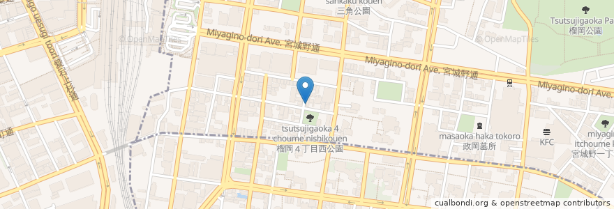 Mapa de ubicacion de 岳山珈琲 榴ヶ岡店 en Japón, Prefectura De Miyagi, 仙台市, 青葉区, 宮城野区.