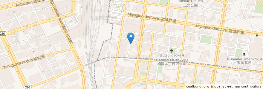 Mapa de ubicacion de 柳家 仙台東口店 en Japón, Prefectura De Miyagi, 仙台市, 青葉区, 宮城野区.