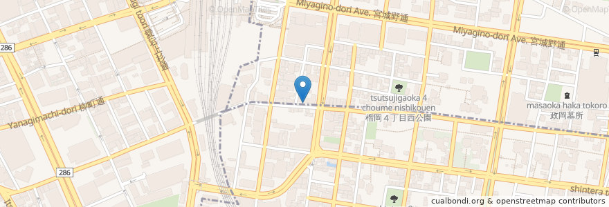 Mapa de ubicacion de 油そば 一二三 分店 en اليابان, 宮城県, 仙台市, 青葉区, 宮城野区.