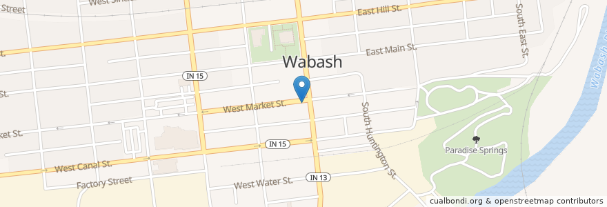 Mapa de ubicacion de Wabash City Hall en Соединённые Штаты Америки, Индиана, Wabash County, Wabash.