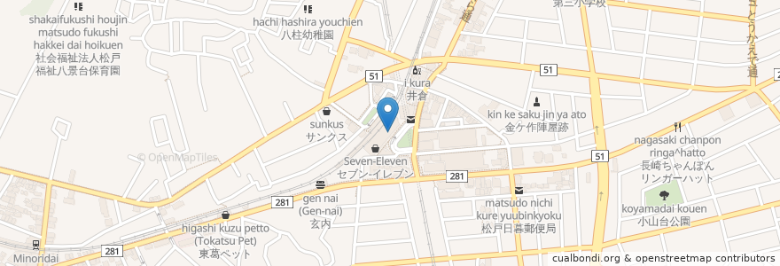 Mapa de ubicacion de 鮪市場 en Japonya, 千葉県, 松戸市.