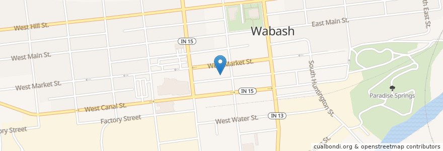 Mapa de ubicacion de Green Hat Lounge en 美利坚合众国/美利堅合眾國, 印第安纳州, Wabash County, Wabash.