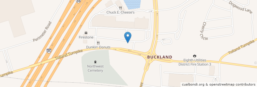 Mapa de ubicacion de Buckland Billiards en United States, Connecticut, Hartford County, Manchester.