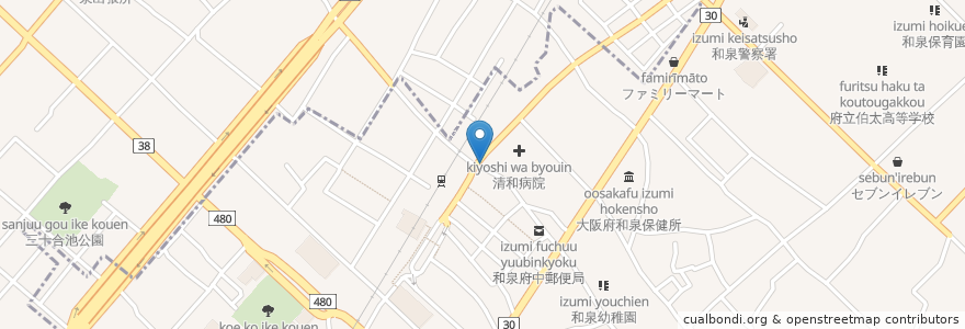 Mapa de ubicacion de 餃子の王将 和泉府中店 en Japan, Präfektur Osaka, 和泉市.