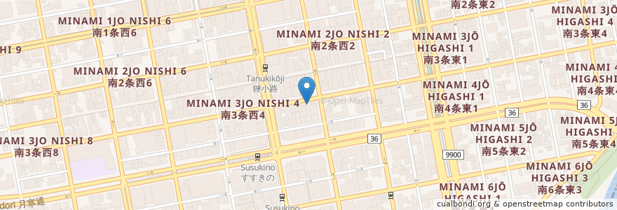 Mapa de ubicacion de 北海道ﾋﾞｰﾙ園 en اليابان, محافظة هوكايدو, 石狩振興局, 札幌市, 中央区.