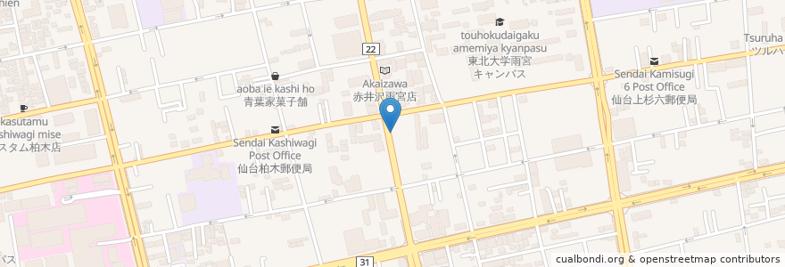 Mapa de ubicacion de 甘美処 柊 en Japão, 宮城県, 仙台市, 青葉区.