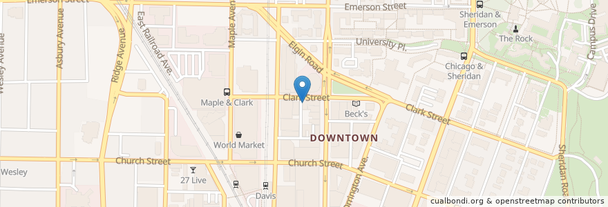 Mapa de ubicacion de Buffalo Joe's en 미국, 일리노이, Evanston.