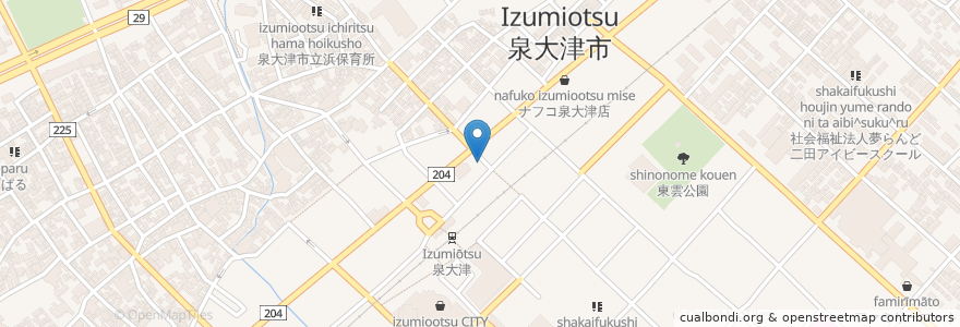 Mapa de ubicacion de お好み焼 孝兵衛 en Япония, Осака, 泉大津市.