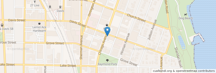 Mapa de ubicacion de Giordano's Pizzeria en 미국, 일리노이, Evanston.