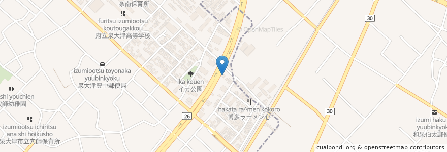 Mapa de ubicacion de 餃子の王将 泉大津北店 en Japón, Prefectura De Osaka, 和泉市.