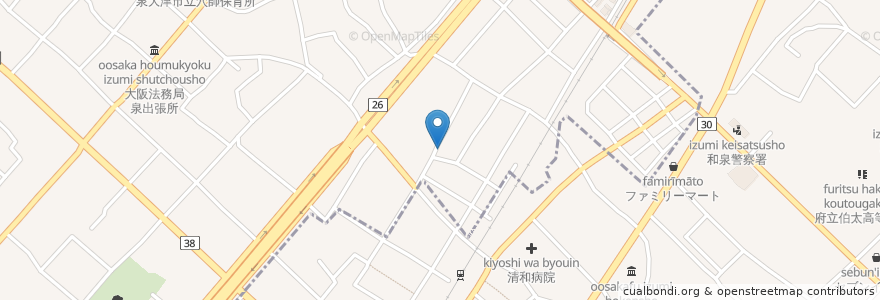 Mapa de ubicacion de 宮崎地鶏 なべくら en Japan, Präfektur Osaka, 和泉市.
