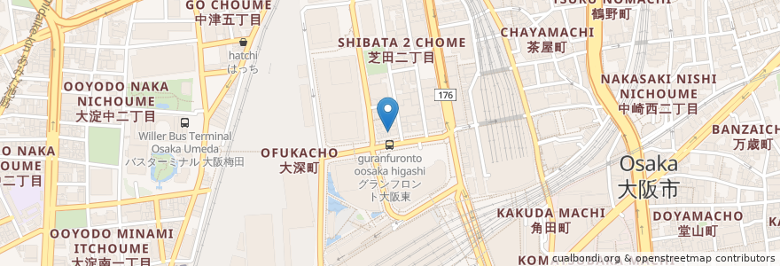 Mapa de ubicacion de Dining&bal Tsukushinbo en Japão, 大阪府, 大阪市, 北区.