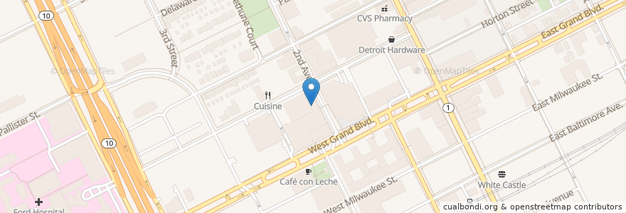 Mapa de ubicacion de Russell's Pharmacy en 美利坚合众国/美利堅合眾國, 密歇根州, Wayne County, Detroit.