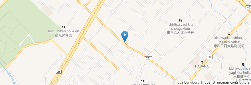 Mapa de ubicacion de 得心本店 en Japan, Präfektur Osaka, 岸和田市.