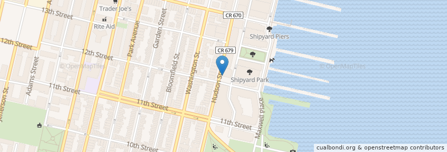 Mapa de ubicacion de Starbucks en Estados Unidos Da América, Nova Jérsei, Hudson County, Hoboken.
