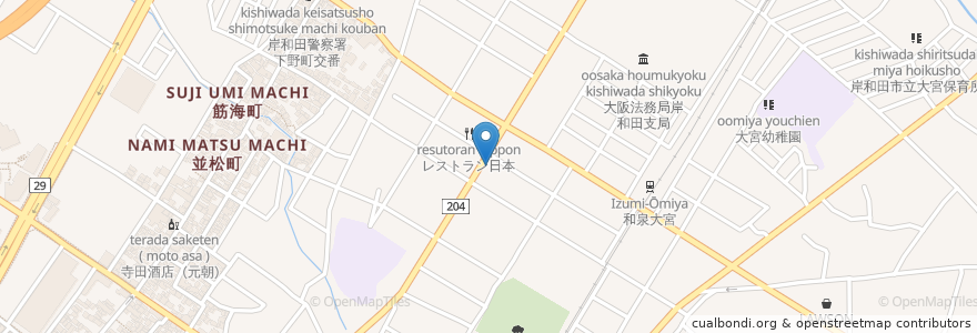 Mapa de ubicacion de たなぼたキッチン en Japón, Prefectura De Osaka, 岸和田市.