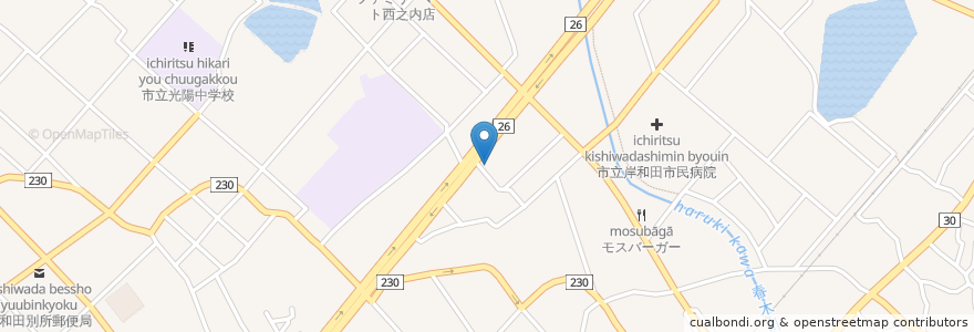 Mapa de ubicacion de 餃子の王将 岸和田南店 en Jepun, 大阪府, 岸和田市.