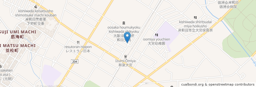 Mapa de ubicacion de 魔術師 en 日本, 大阪府, 岸和田市.