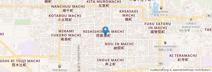 Mapa de ubicacion de 率川神社 en 日本, 奈良県, 奈良市.