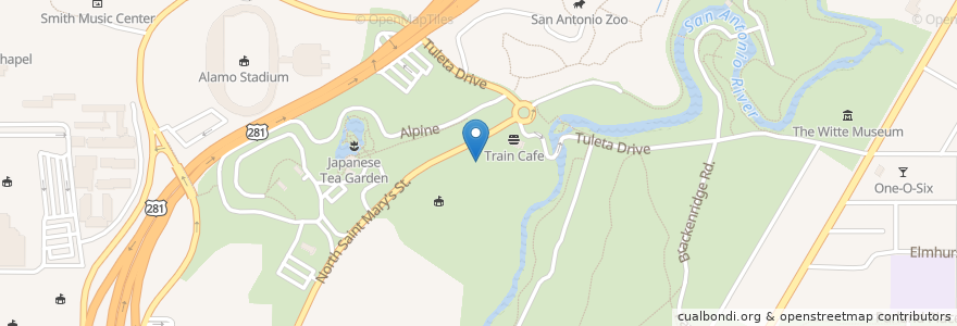 Mapa de ubicacion de San Antonio Zoo SWell Cycle en アメリカ合衆国, テキサス州, Bexar County, サンアントニオ.