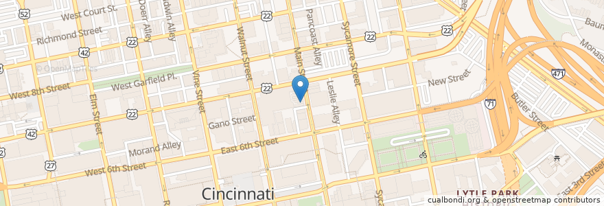 Mapa de ubicacion de Crzy Monk en 미국, 오하이오 주, Hamilton County, Cincinnati.
