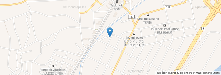 Mapa de ubicacion de つきのき駅南薬局 en 日本, 宮城県, 柴田郡, 柴田町.