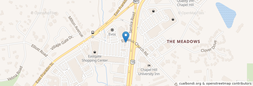 Mapa de ubicacion de Chipotle en Amerika Syarikat, Carolina Utara, Orange County, Chapel Hill.