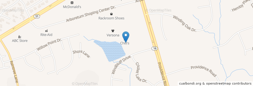 Mapa de ubicacion de Qdoba en Amerika Birleşik Devletleri, Kuzey Karolina, Mecklenburg County, Charlotte.
