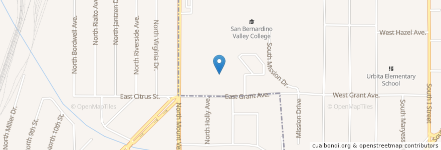Mapa de ubicacion de SBVC Student Lounge en 미국, 캘리포니아주, San Bernardino County, Colton.