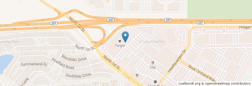 Mapa de ubicacion de Starbucks en 미국, 캘리포니아주, Santa Clara County, San Jose.