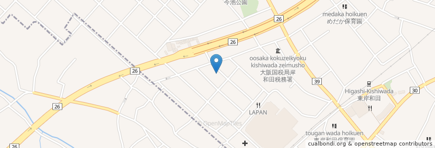 Mapa de ubicacion de 酒井胃腸科内科 en Japan, Osaka Prefecture, Kishiwada.